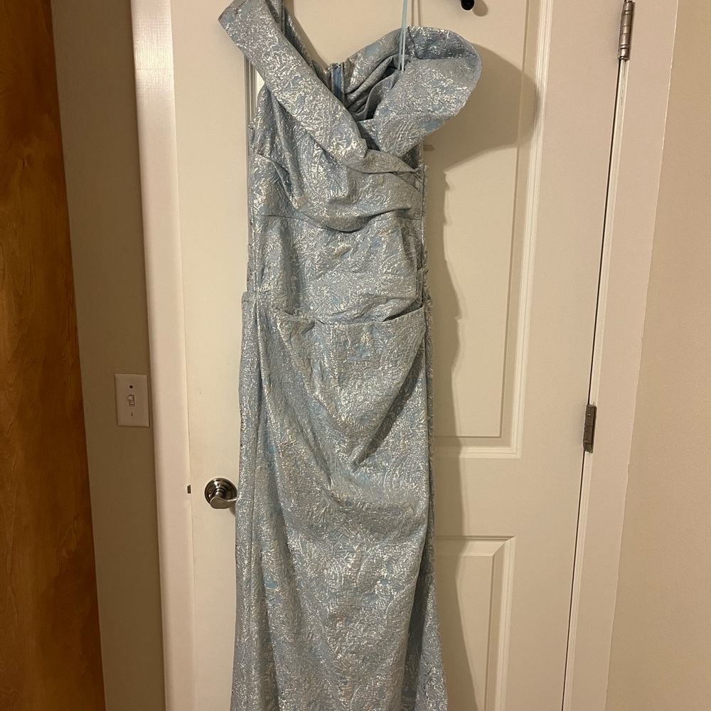 Elegant Blue Teri Jon Off the Shoulder Dress